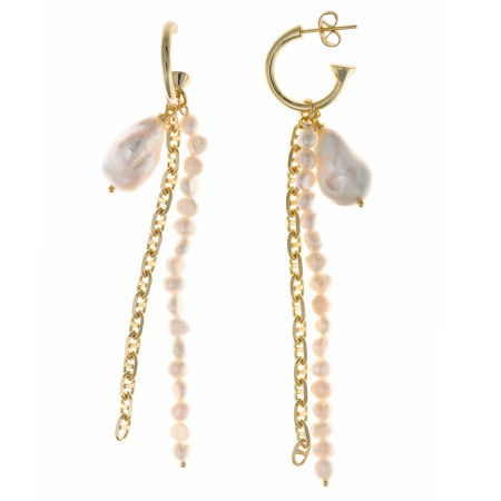 Pendientes Plata Chapada Perlas Cadenas Aros