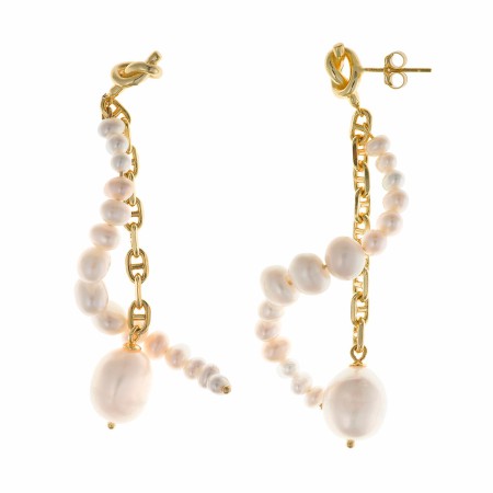 Pendientes Plata Largos Perlas Cadena