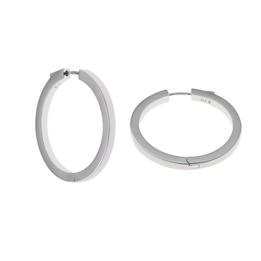 Pendientes Aro Plata Rodio Tubo Cuadrado