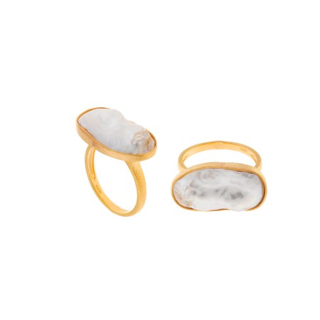 Anillo Plata Chapada Perla Barroca Ovalada