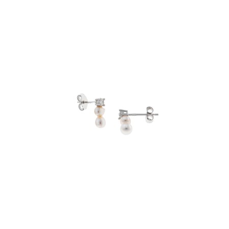 Pendientes Plata Rodio perlas y Circonita