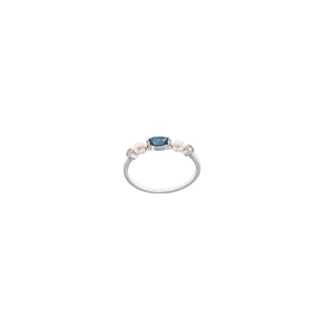 Anillo Plata Perlas y Topacio Azul