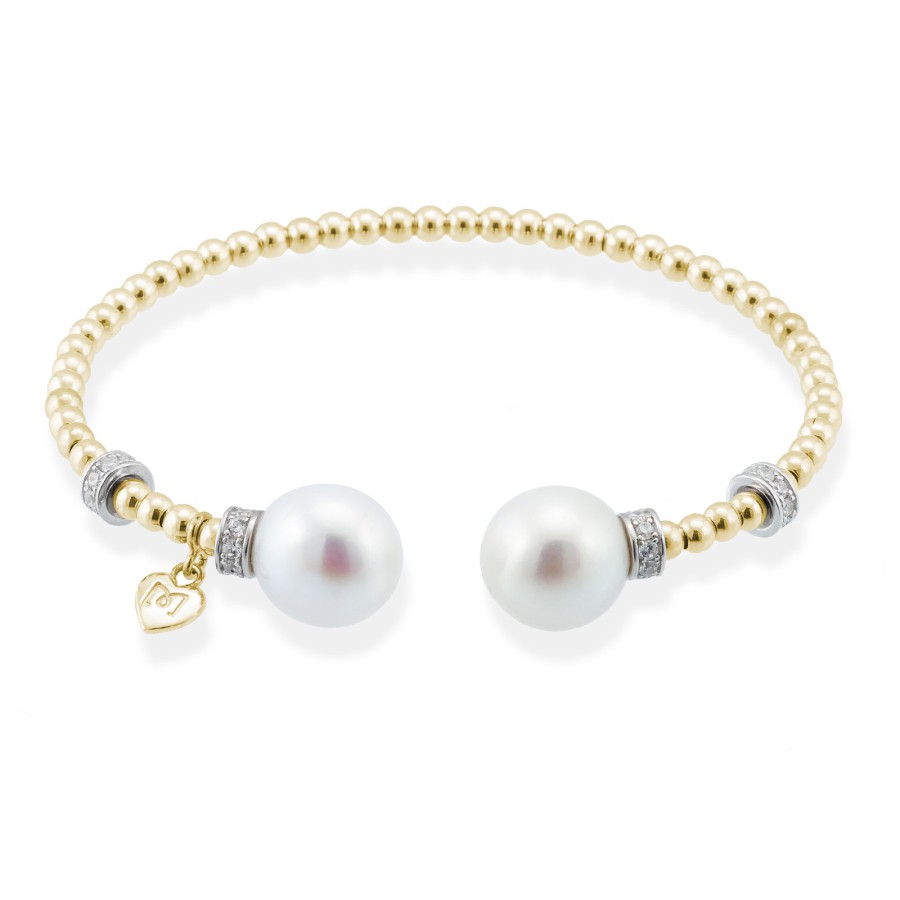 Pulsera Plata Chapada Torque Perlas y Ciorconitas